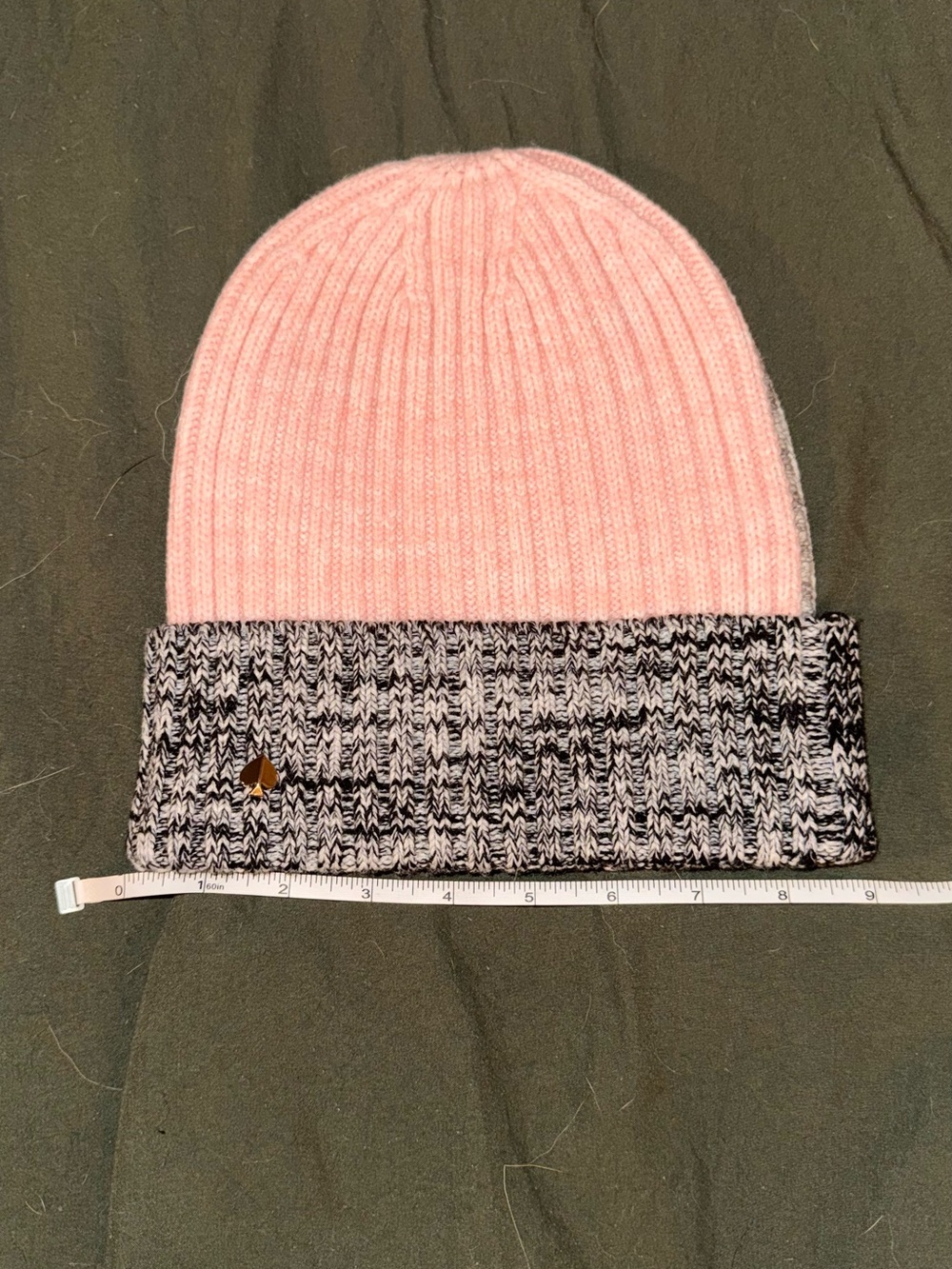 kate spade Pink Ribbed Beanie with Black-and-White Marled Cuff